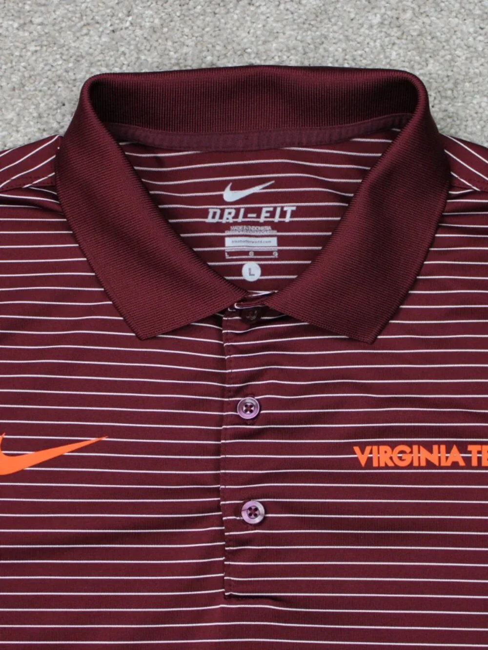 Nike Virginia Tech Hokies Polo Shirt Mens Large Red Dri-Fit Poly Short Sleeve
